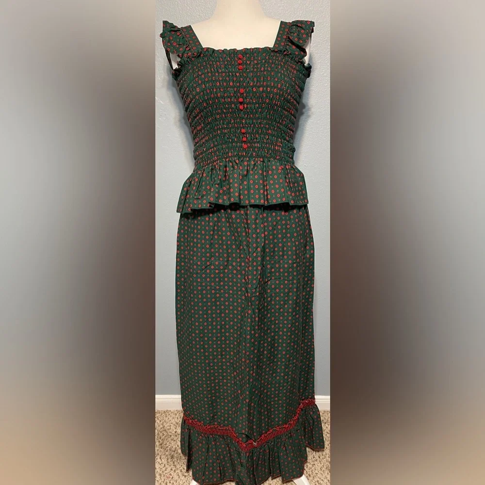 Handmade Green Smocked Top & Maxi Skirt Babydoll Boho Prairie Cottagecore Small - Picture 2 of 12